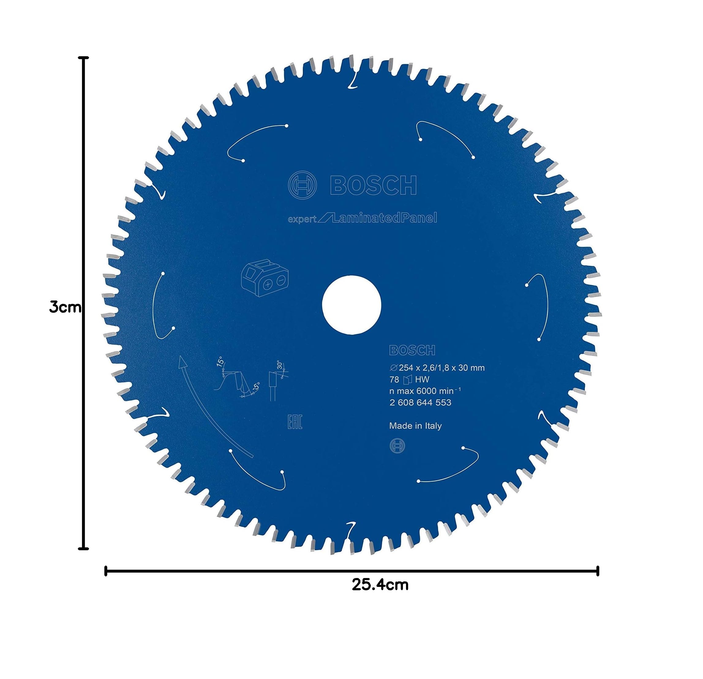 Bosch 1x Kreissägeblatt Expert for Laminated Panel (Spanplatten, Sägeblatt Ø 254 x 30 x 2,6 mm, 78 Zähne, Professional Zubehör Akku Tischkreissäge)