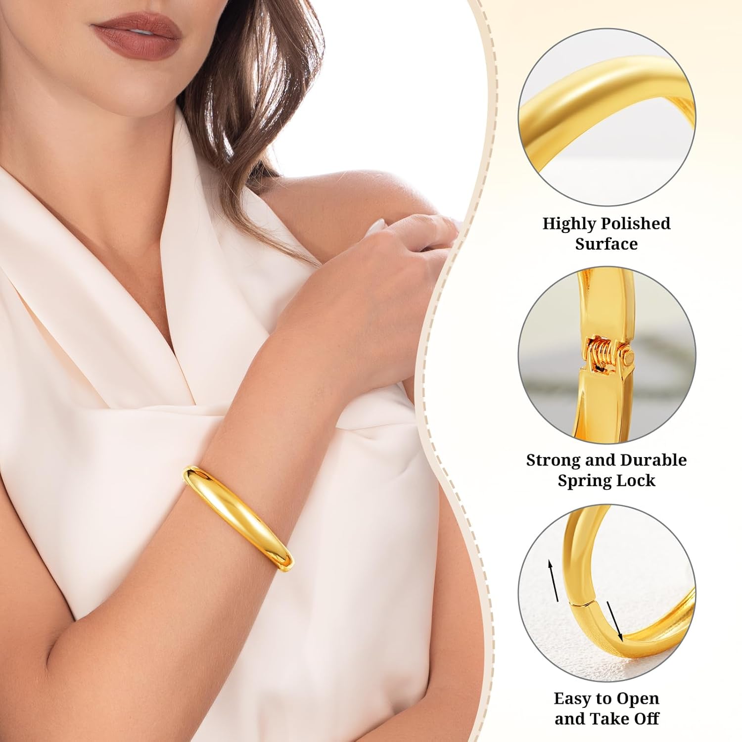 Fashion this season F&S Trendy Elegant Gold Bangles and Bracelets for Women, 2026 New Chunky Thick Wide Wrist Cuff, Textured Stackable Non-Tarnishing Bangle, Trendy Statement Cuff Bracelet Stack Fashion Jewelry Valentine's Day Gifts - Image 4
