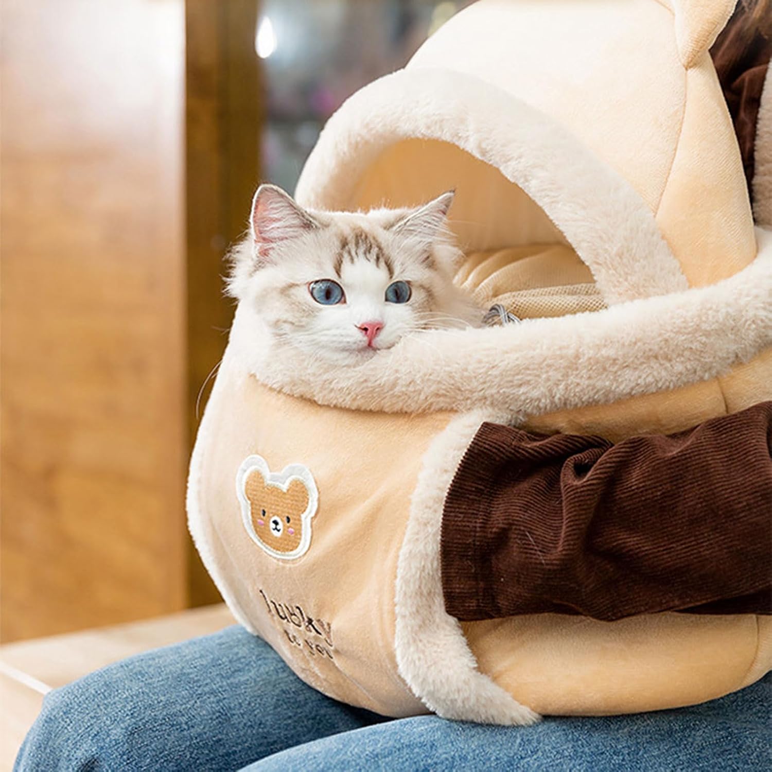 Plush Carrier Backpack for Small Cats Dogs Carriers Bag Portable Travel Winter Kitten Warm Walking Warm Carrier Travel Bag