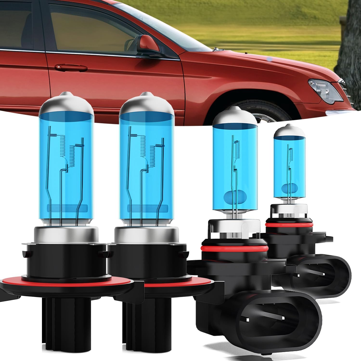 Halogen Headlights Fit for Chrysler Pacifica 2007-2008 Headlight Bulbs,9008/H13 High/Low Beams+ 9145/9140 Fog Lights Bright Front Lights,Plug And Play,Pack of 4