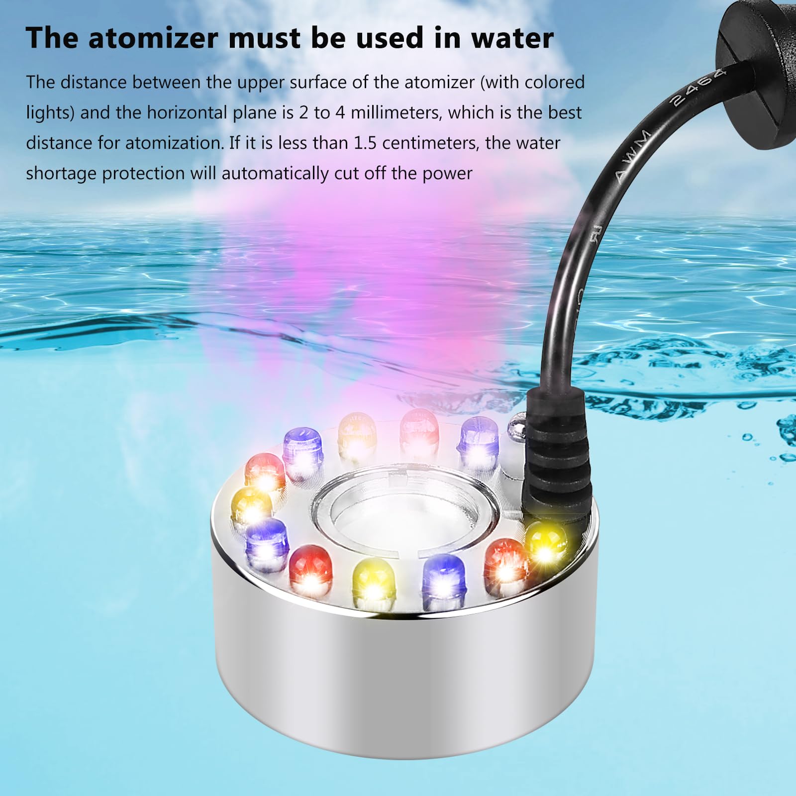 12-Kops Ultrasone Nevelmachine – 400W, 304 RVS, Waterdicht, Met 5 Meter Kabel – Voor Vijvers, Kassen, Terraria En Sfeerverlichting