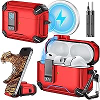 Vista 57 de Inesore Funda para AirPods Pro 3 (2025) con soporte para teléfono y kit de limpieza, compatible con MagSafe, cubierta de bloqueo automática