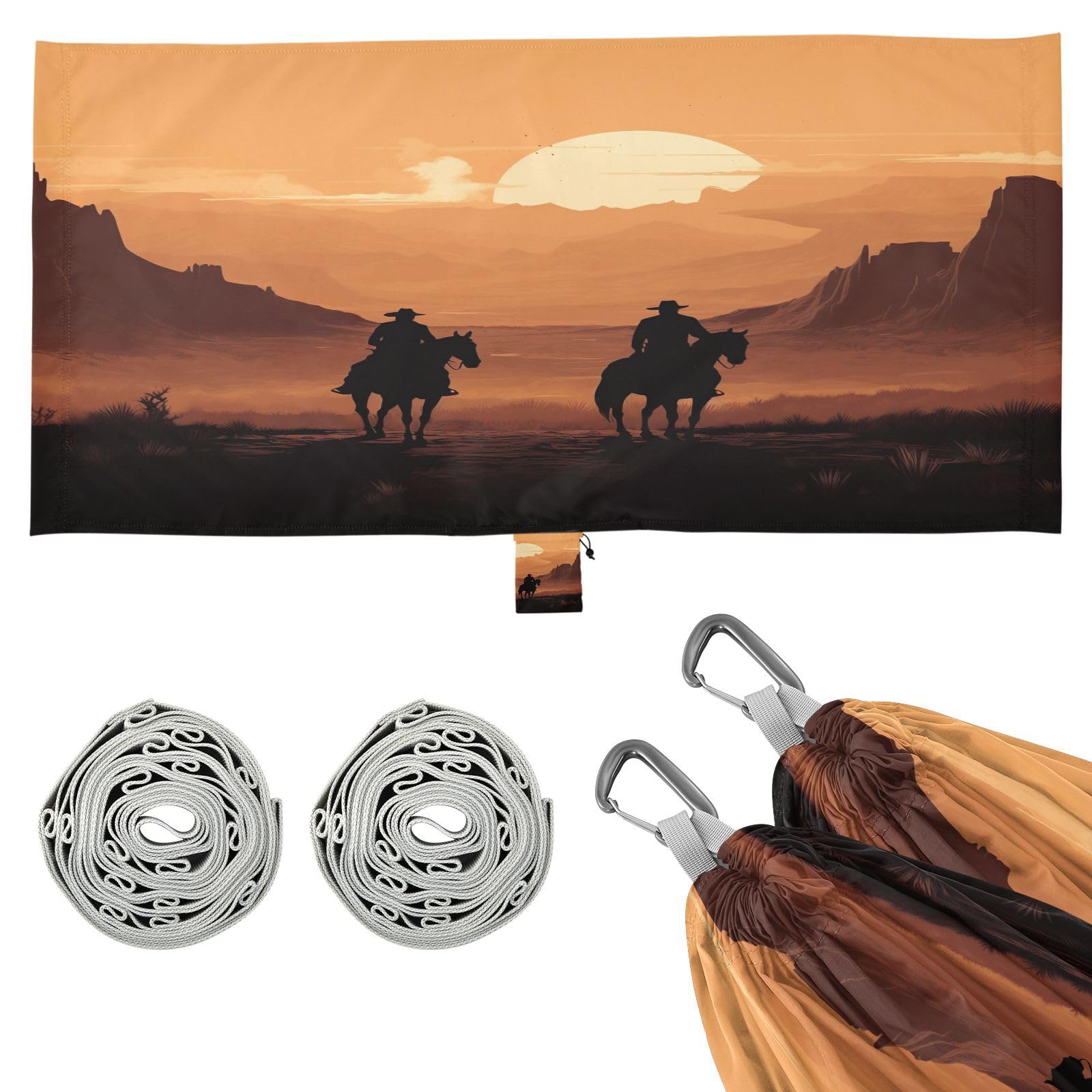 Haskirky Western Desert Cowboy Camping Hammock, Single Portable Hammocks with Tree Straps & Attached Carry Bag, 330Lbs Capacity Perfect for Outside Indoor Hiking Beach Backpack Travel