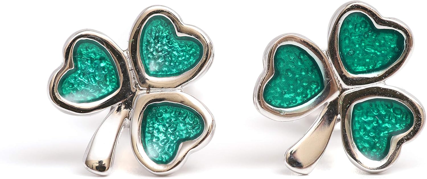 Biddy Murphy, Irish Three Leaf Clover Shamrock Earrings for Women, Sterling Silver Celtic Green Enamel Studs, Made in Ireland by Artisan Jewelers