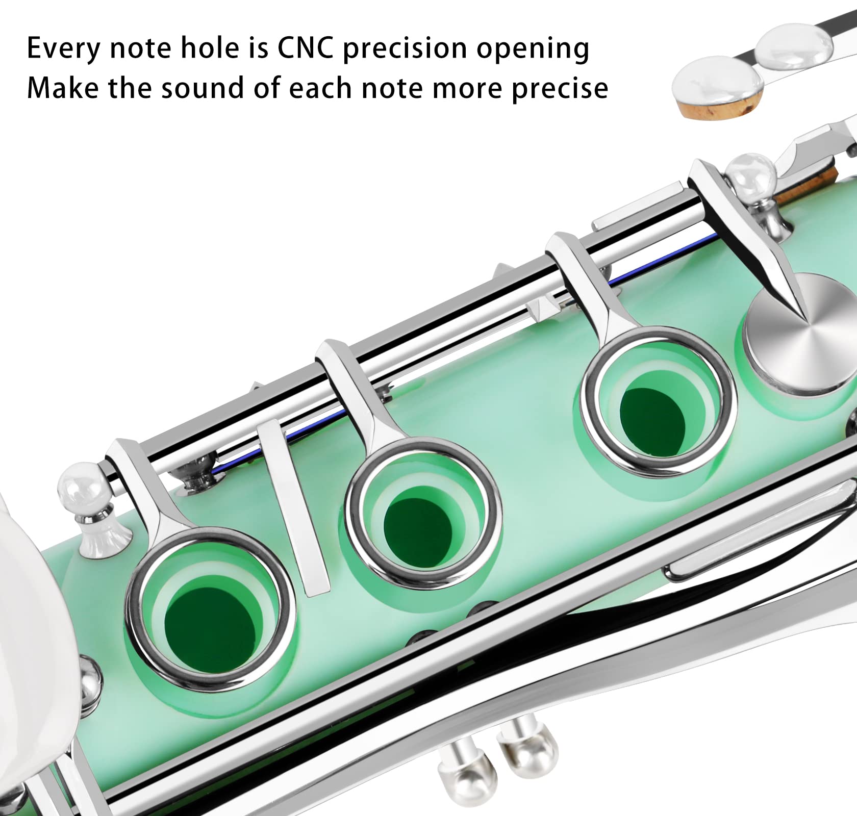 EASTROCK Bb Flat Clarinet - Nickel Keys, Green, Beginner Student Clarinet with 2 Barrels, Hard Case and Cleaning Kit