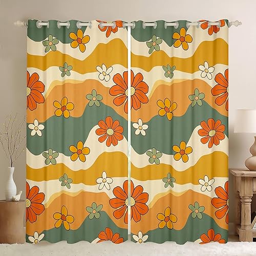 Miniatura 10 de Erosebridal Cortinas de flores hippie para decoración de cumpleaños, cortinas opacas lindas con diseño floral de arcoíris, 84 pulgadas de ancho x 84