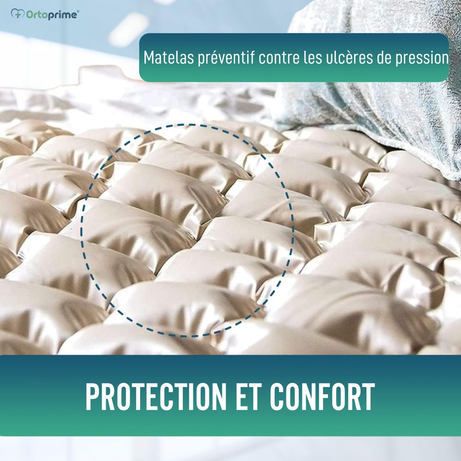 OrtoPrime Matelas à Air Alternatif avec Compresseur Silencieux Inclus – Système à Cellules Gonflables Confort – Surmatelas Médical Anti-escarres 200x90x7 cm pour Lit et Patient Alité