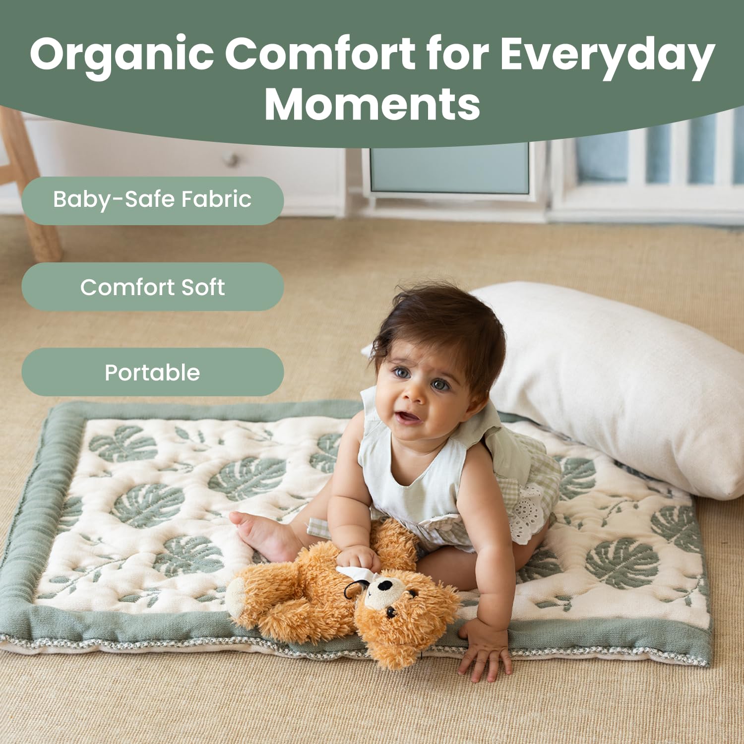 Cambiador orgánico para bebé de 20 x 33 pulgadas, almohadilla acolchada de algodón turco certificado OCS, reversible, suave, lavable, portátil para viajes de recién nacidos, hoja de