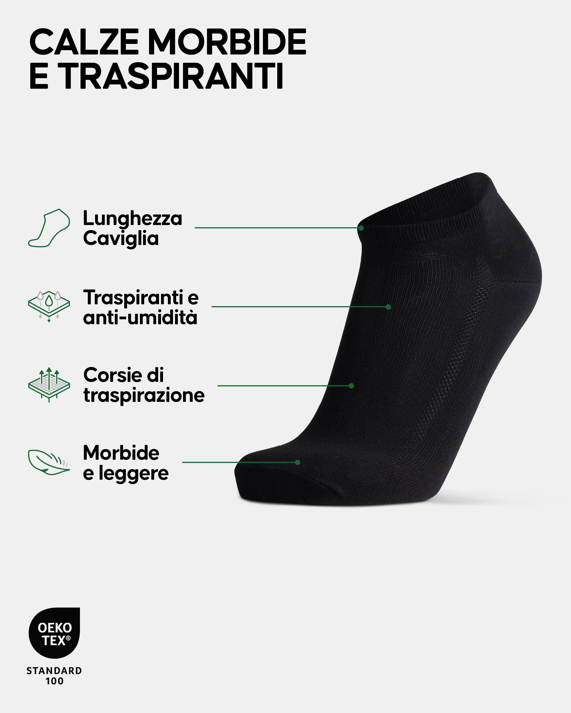 DANISH ENDURANCE Calzini Corti in Bamboo, Morbidi e Traspiranti, Fantasmini alla Caviglia Estivi Uomo Donna, 6 Paia