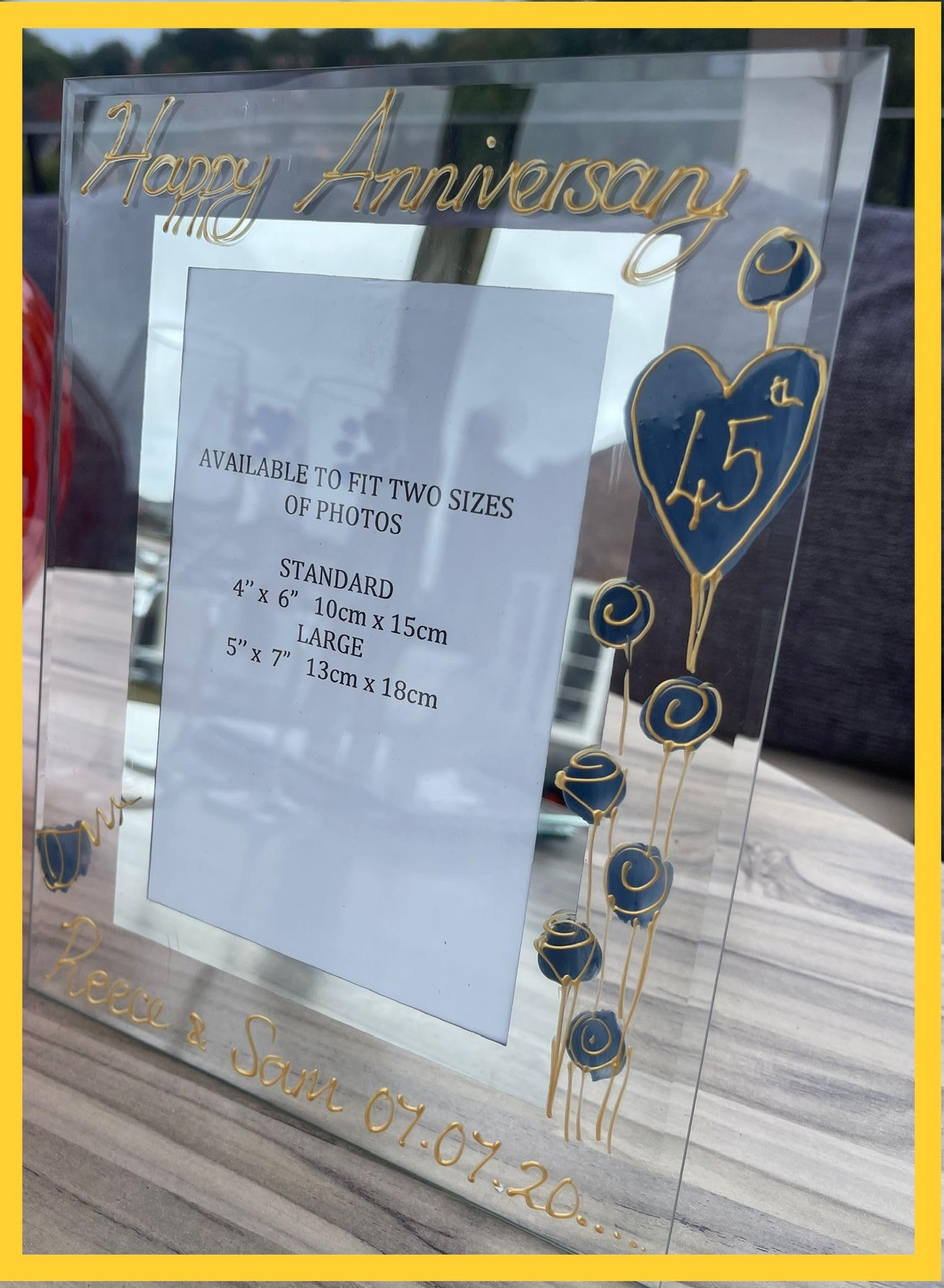 Personalised 45th Wedding (Sapphire) Anniversary Photo Frame (P) (7x5) Flower