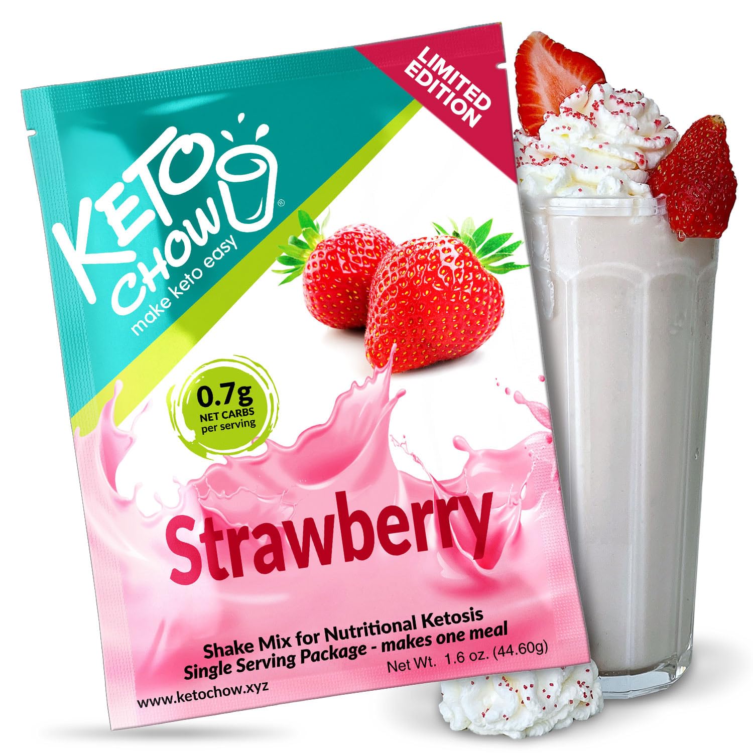 Keto Chow Strawberry | Keto Meal Replacement Shake Powder | Nutritionally Complete | Low Carb | Delicious Easy Meal Substitute | Protein Rich You Choose The Fat | Single Meal Sample