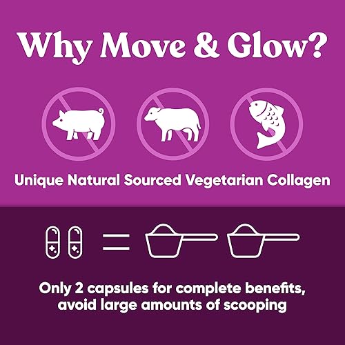 Miniatura 6 de Move & Glow - Pastillas de colágeno para mujeres y hombres, multicolágeno vegetariano (tipo I-V-X) con 9 superalimentos a base de plantas para la