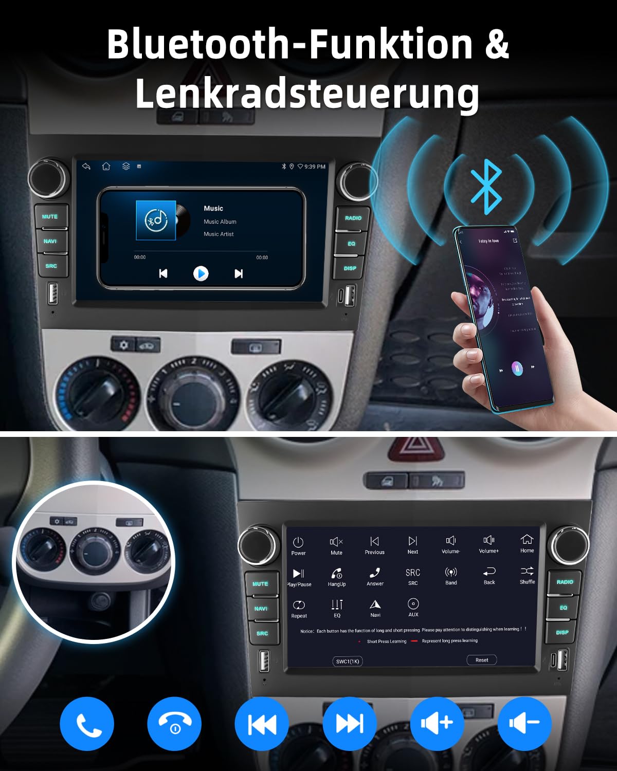 ESSGOO 4+64G Wireless Autoradio Android 14 mit Carplay und Android Auto Für Opel Corsa C/D Zafira B Astra G H 7 Zoll IPS Touchscreen Bluetooth FM RDS GPS Schwarz