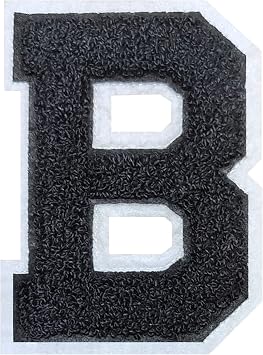 2Pcs Black/White Chenille Letter, 4.5" Iron on Letters Patches, Chenille Stitch Varsity Letter Patches for Clothing B