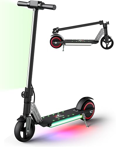 Patineta eléctrica plegable para niños, con luces LED delanteras brillantes, luces LED en los pedales, pantalla LED, frenos duales, motor de 150W,