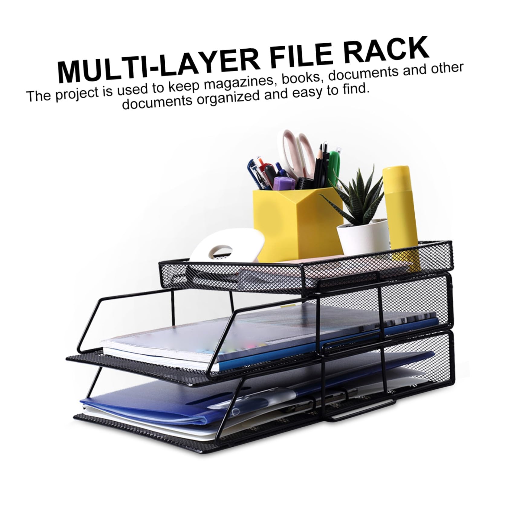 Housoutil Porta Documenti in Metallo Design a Maglia Multipla per Organizzazione Scrivania Nero