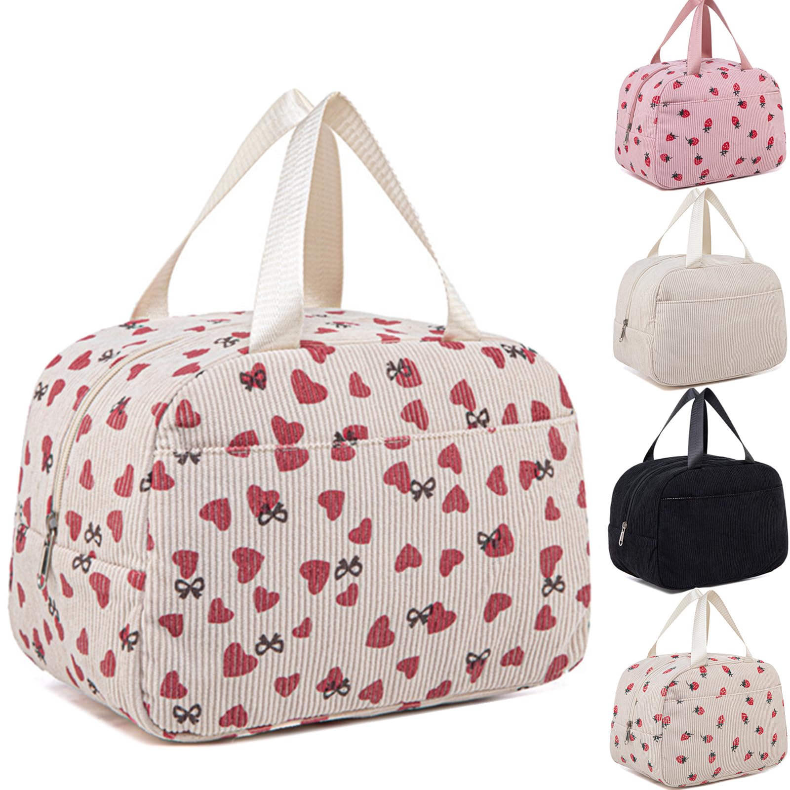 WYSUMMER Lunch Bag, Insulated Tote Bag for Women,Corduroy Insulated Lunch Box Cooler Bag Lunch Organizer for Travel Picnic School (Love B)