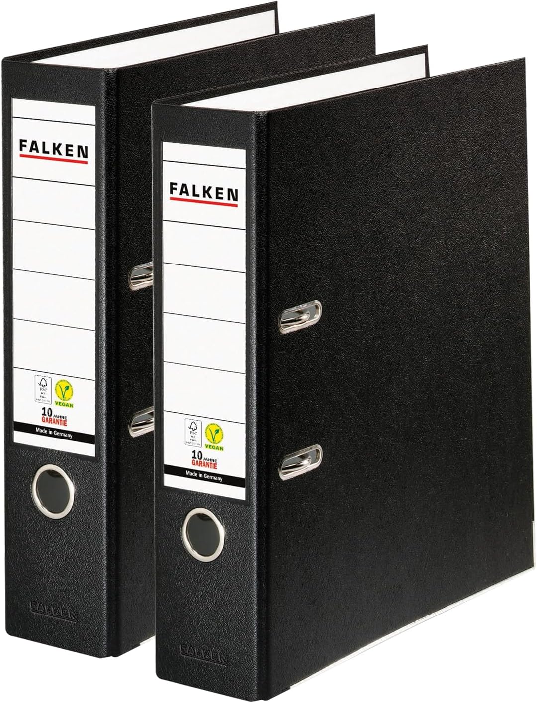 FALKEN Original Pack of 2 Polypropylene Black DIN A4 Vegan Plastic Folders, Made in Germany, 8 cm Wide, Ring Binder, Office Folder