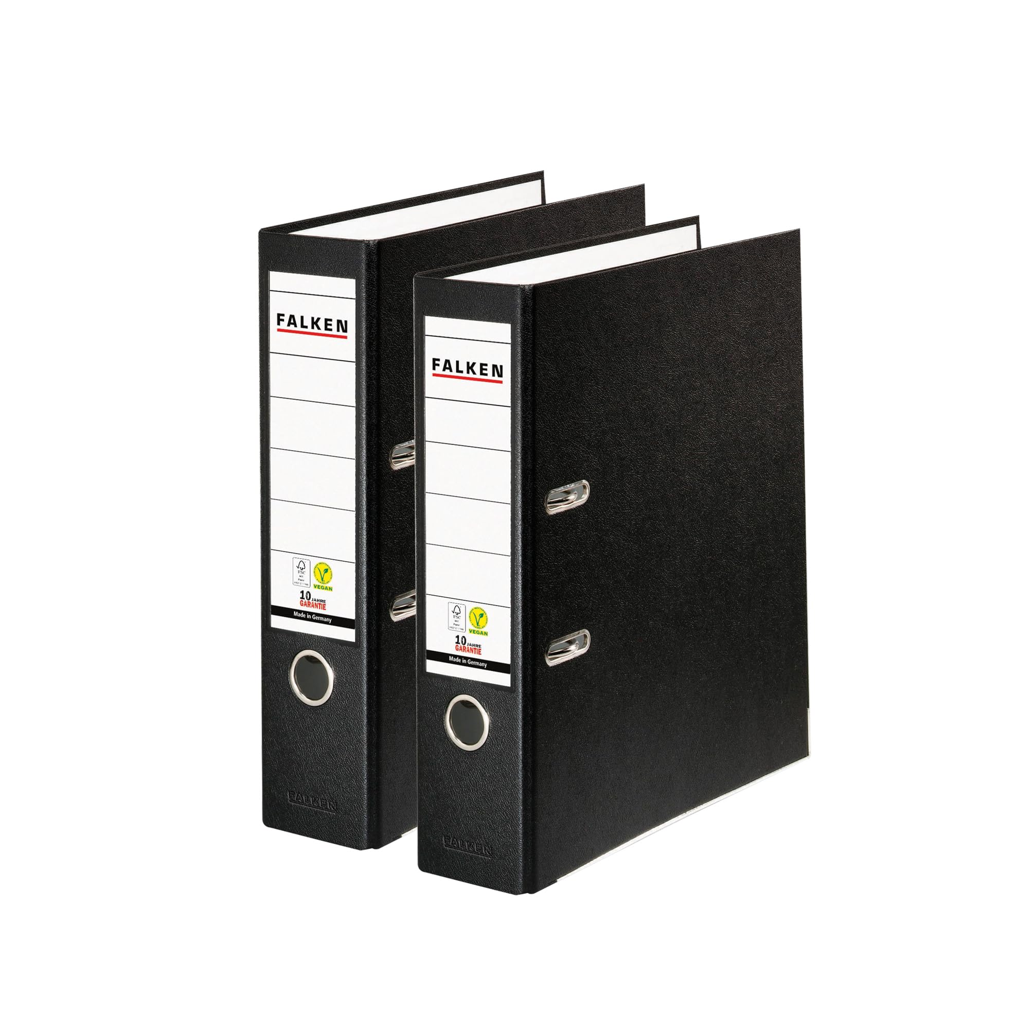 FALKEN Original Pack of 2 Polypropylene Black DIN A4 Vegan Plastic Folders, Made in Germany, 8 cm Wide, Ring Binder, Office Folder