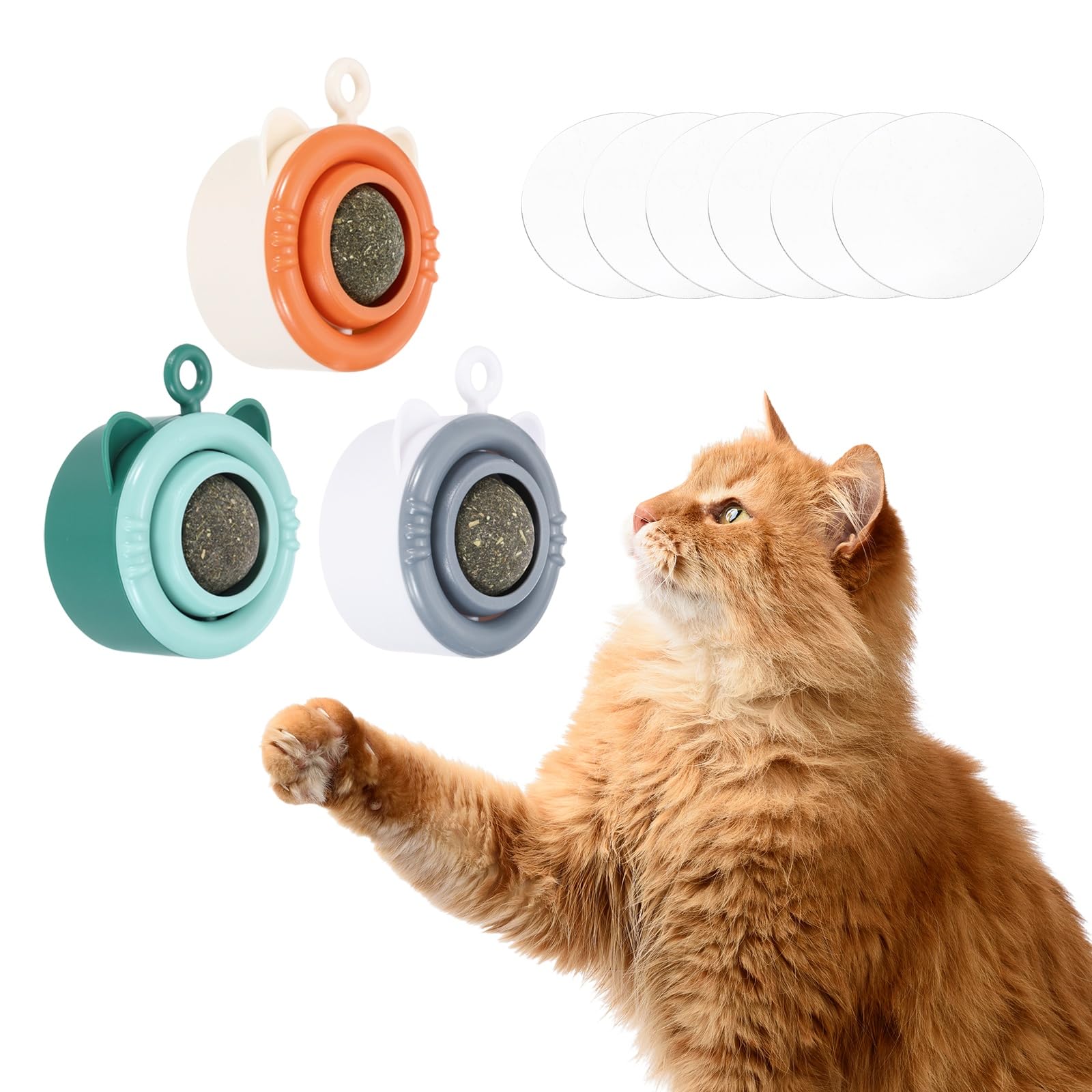 sourcing map Catnip Balls Cat Teeth Cleaning Chew Balls, Rotatable and Cute, Indoor Cat Energy Playing Supplies (3 Colors), Intended for Bedroom/Balcony/Feeding Area