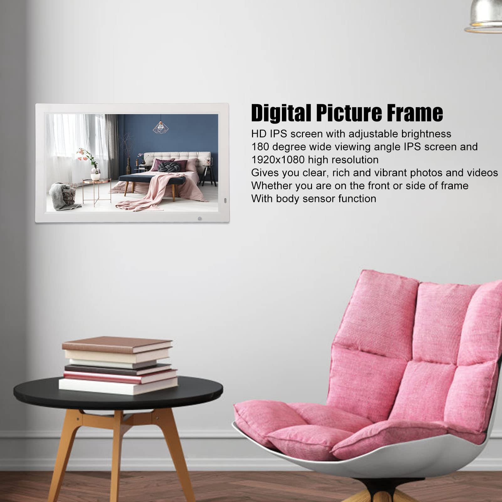 Cornice digitale grande da 21,5 pollici, cornice digitale da 32 GB Dual-WiFi, pannello IPS, condividi foto video tramite app e-mail, archiviazione cloud illimitata, montabile a parete per decorazione