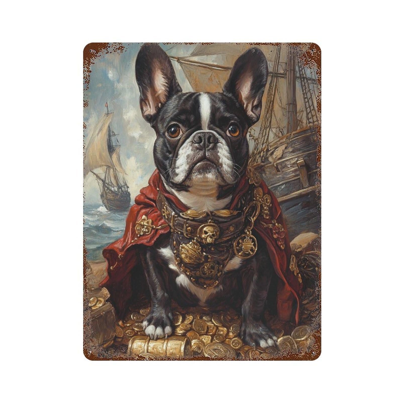 Pirate Dog Treasure Chest-10 Weathered Tin Sign 15.7"x11.8", Rustic Home Decor for Garage, Bar And Workshop Decor