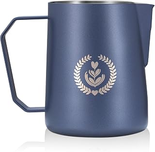 20.3oz Milk Frothing Pitcher, Sharp No-Drip Spout, Blue | Milk Pitcher for Latte Art, Espresso Steaming Cup, Concave Bottom, Ergonomic Handle, Coffee Bar Accessories