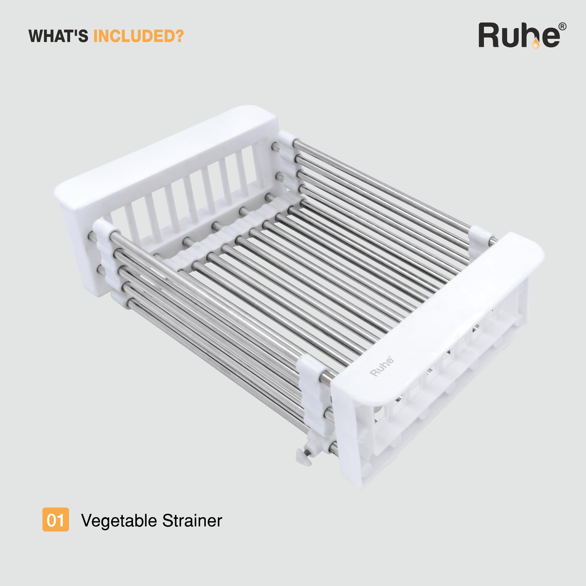 Ruhe® Adjustable Vegetable Drainer Basket | Premium Stainless Steel | Fruits Washing Basket | Adjustable Dish Drainer | Over Sink Strainer | Expandable Up to 50 cm 4