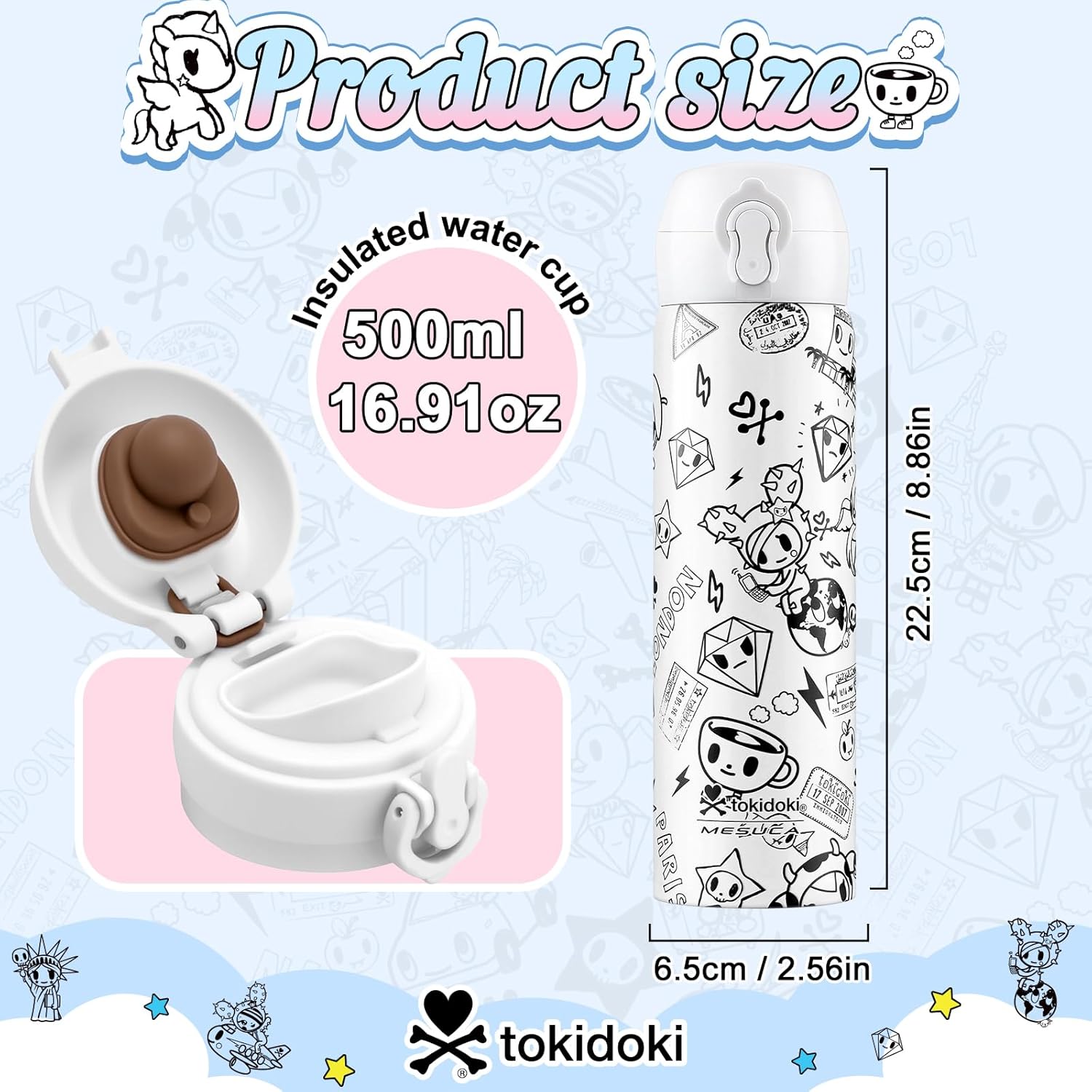 Tokidoki Unicorno Bottle 17oz Insulated Stainless Steel Water Bottle Reusable Vacuum Insulated Water Bottle Tumbler with Leak Proof Flip Bottle for Travel Office Gym (travel) - Image 2