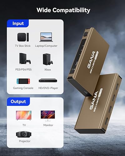 Miniatura 8 de Interruptor HDMI 3 en 1 Salida 4K 60Hz, GANA Splitter Switcher con control remoto, Hub de caja de aluminio 2.0 para 3D, HDCP2.2, HDR, Xbox
