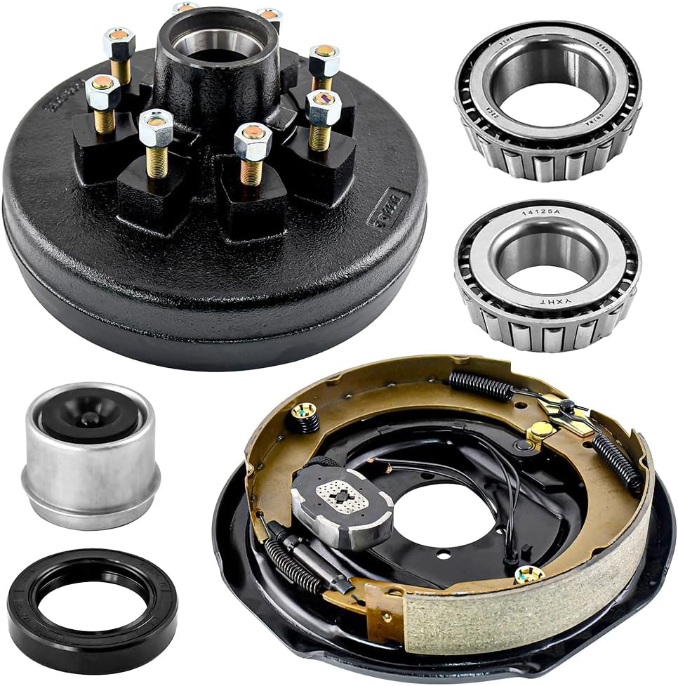 Trailer Hub Drum Kit 8 on 6.5" B.C. with 12" x 2" Electric Brakes Left Side for 7000 lbs Axle Heavy Duty Trailer Drum Brake Kit