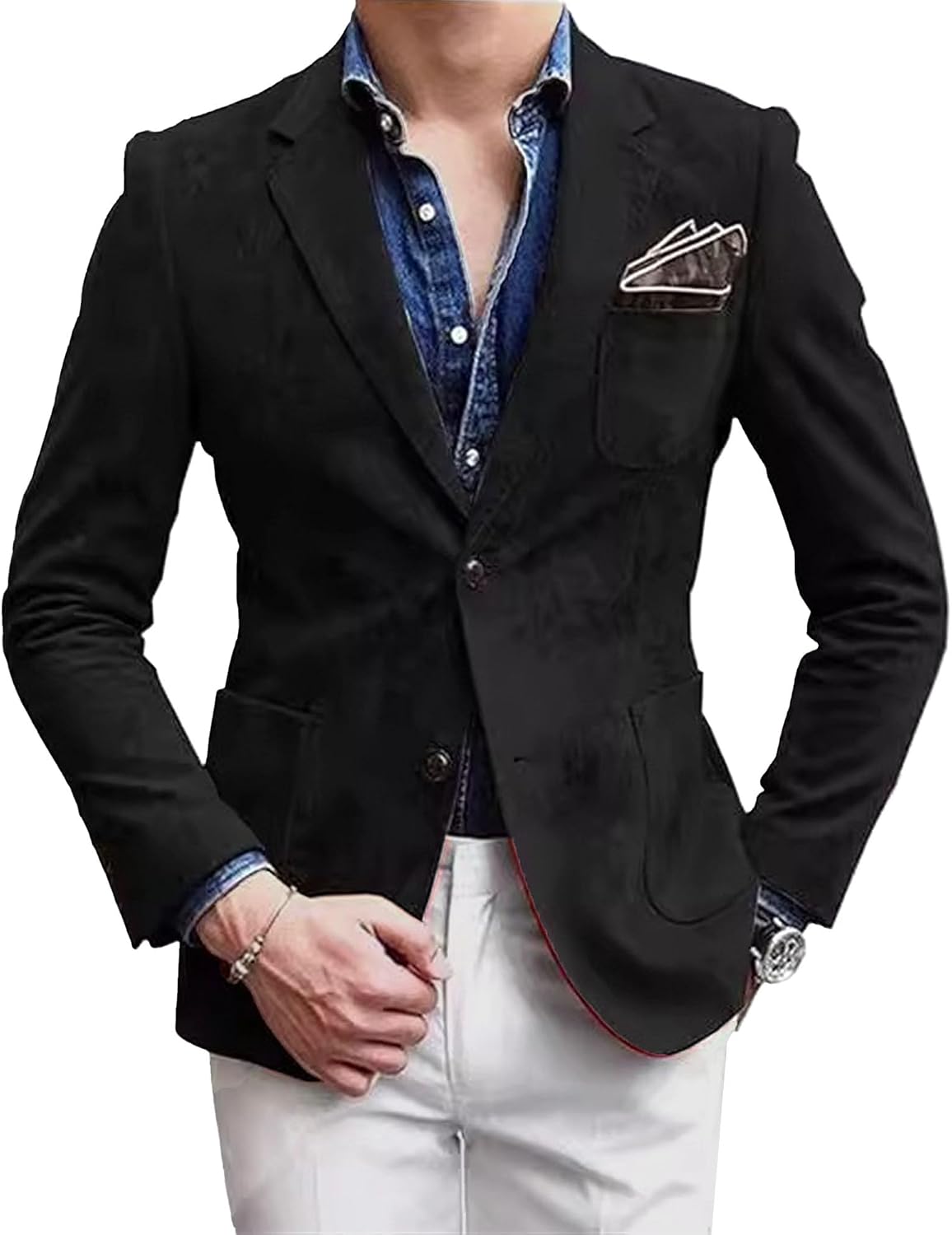 Men Classic Office Commute Blazer Jacket Single Breasted Suit Lapel Solid Suede Coat Spring Fashion Business Coat