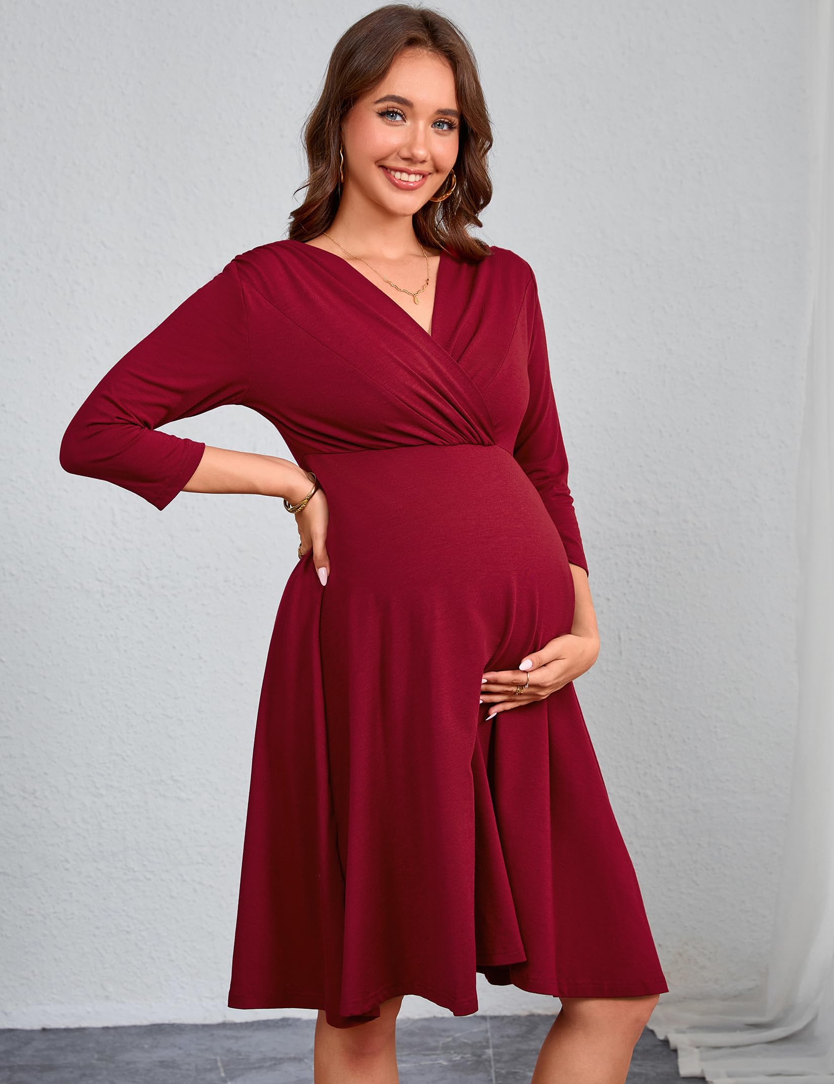 YesFashion Abito premaman con scollo a V, abito per gravidanza a vita alta, abiti comodi per donne incinte