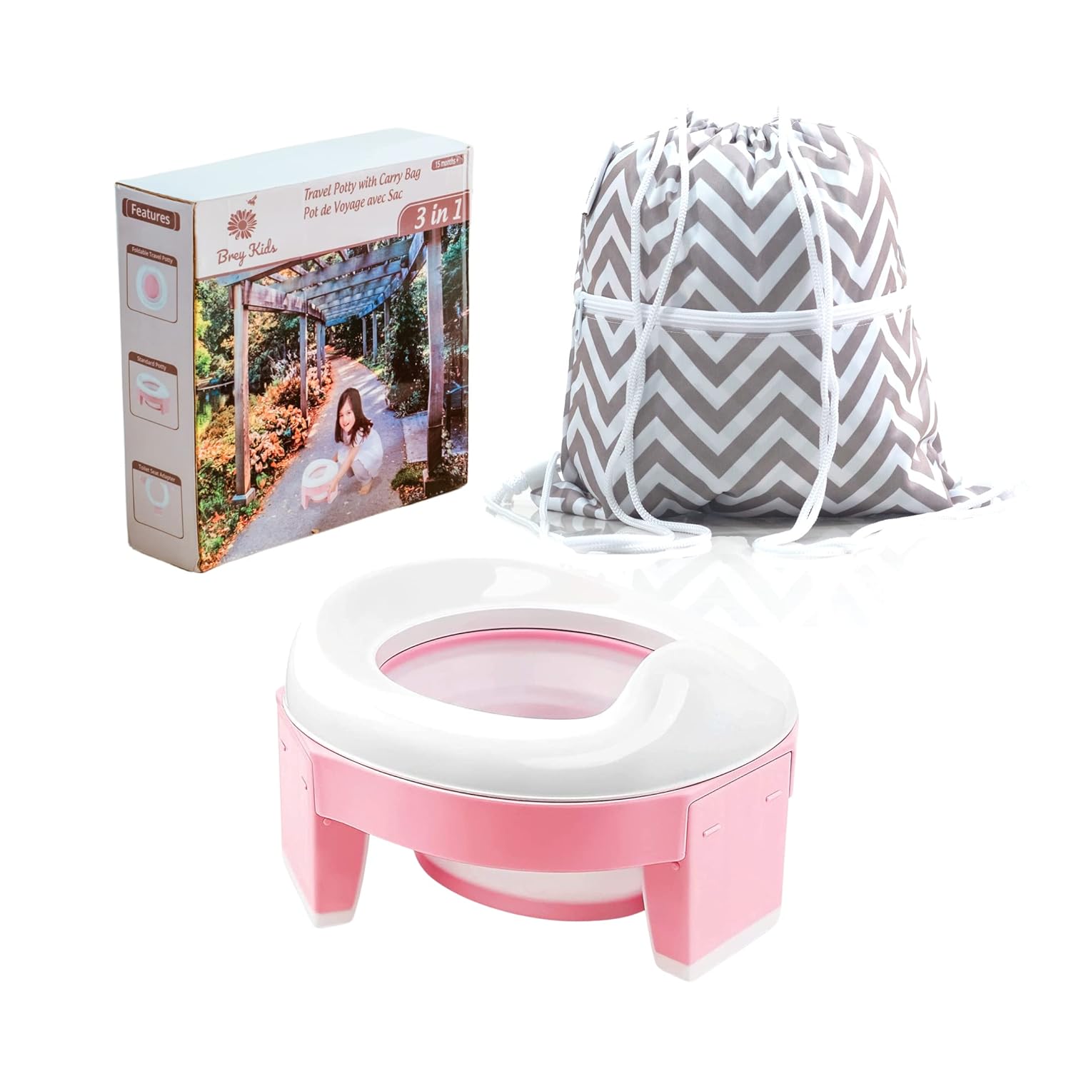 Portable Potty Training Seat for Toddler Travel 3-in-1 - Foldable Potty Training Toilet - Light, Easy with Stylish Carry Bag by Brey Kids : Baby