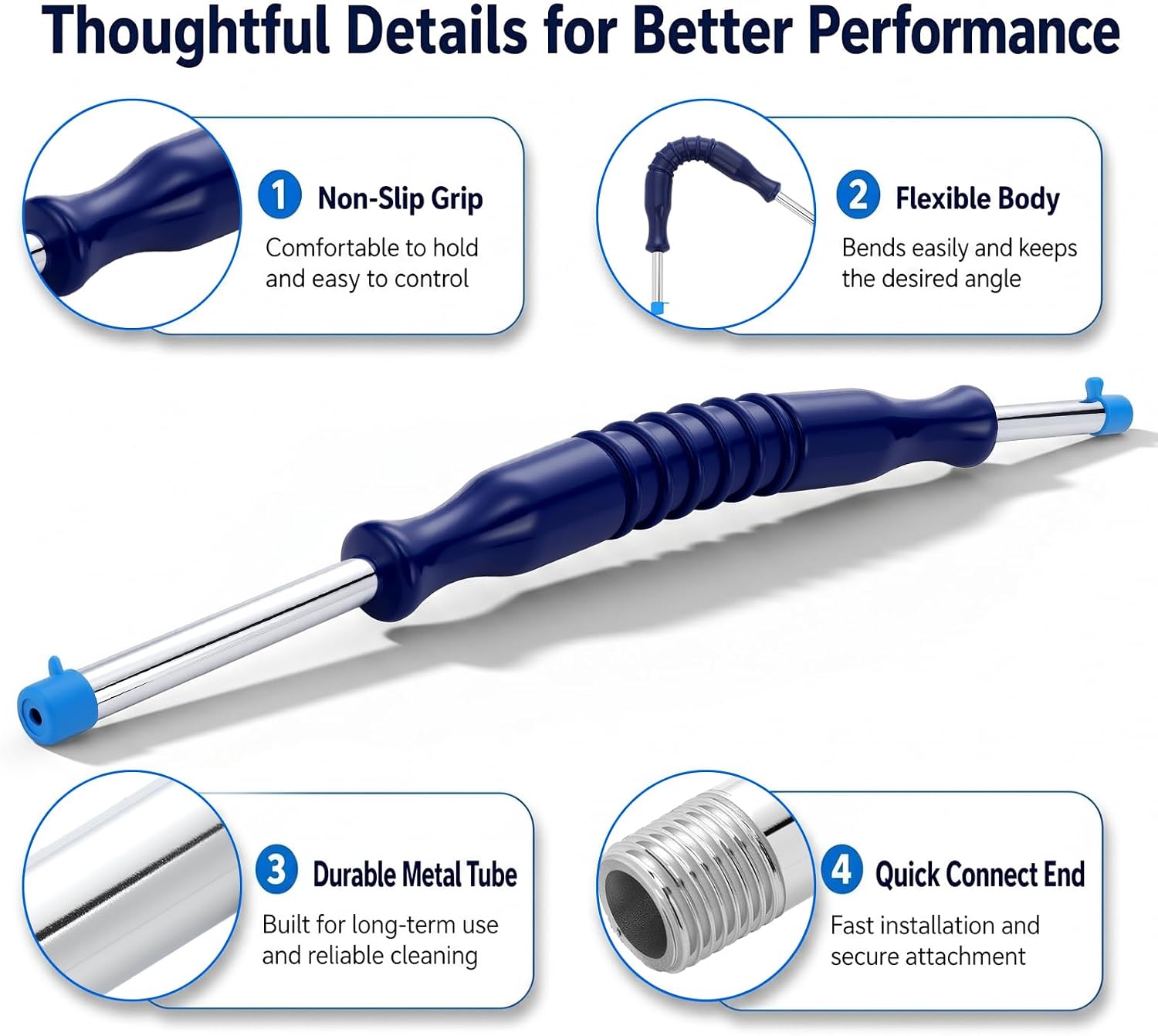 18" Flexible Pressure Washer Extension Wand 2300 PSI Car Gutter Cleaner Wand Ressure Washer Zinc Plated Replacement Accessories for Hard to Reach Areas Roof Deck Window 1/4'' Quick Connect