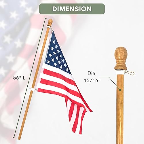 Miniatura 6 de ILOT Mástil de bandera de madera de 56 pulgadas para casa, paquete de 4 anillos giratorios ajustables sin enredos, resistentes para ajuste exterior,