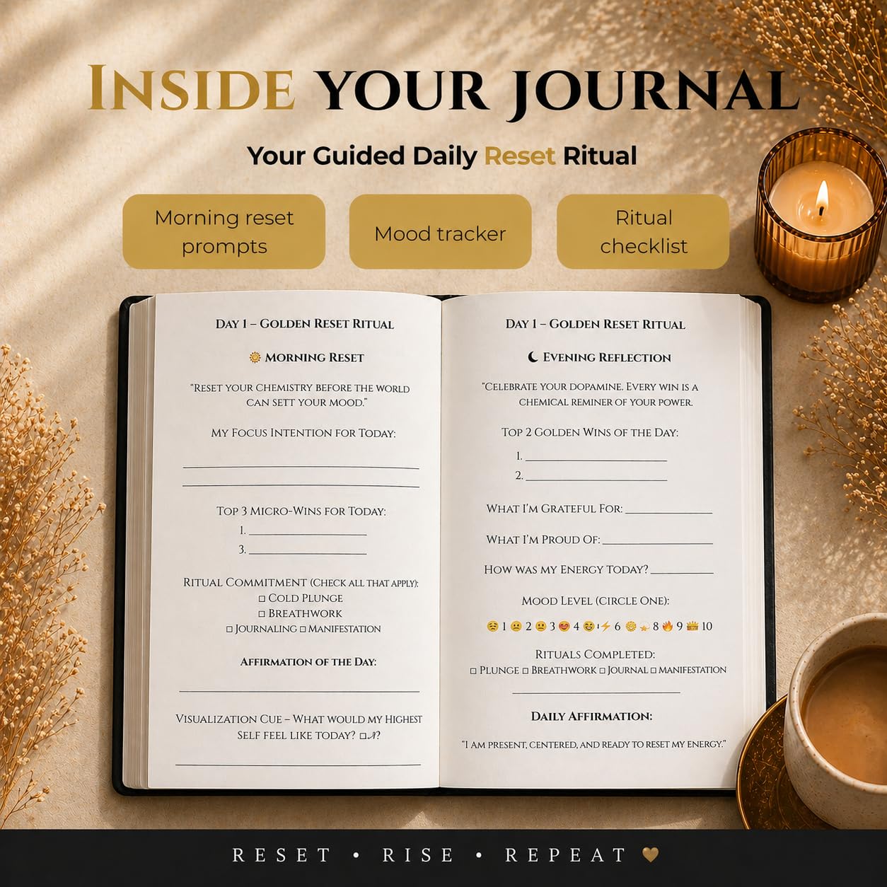 NURŌ Golden Reset Guided Journal + Affirmation Cards Set (Black)
