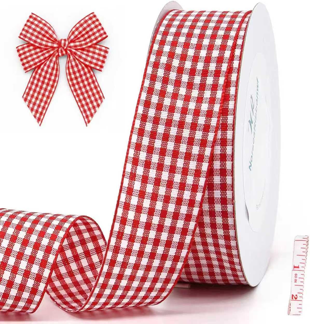 Gingham Ribbon1-Inch Checkered Ribbon Wide Taffeta Plaid Ribbon 25 Yard Roll Assorted Spring Easter Plaid Ribbon for Crafts Gift Wrapping (Light Blue)