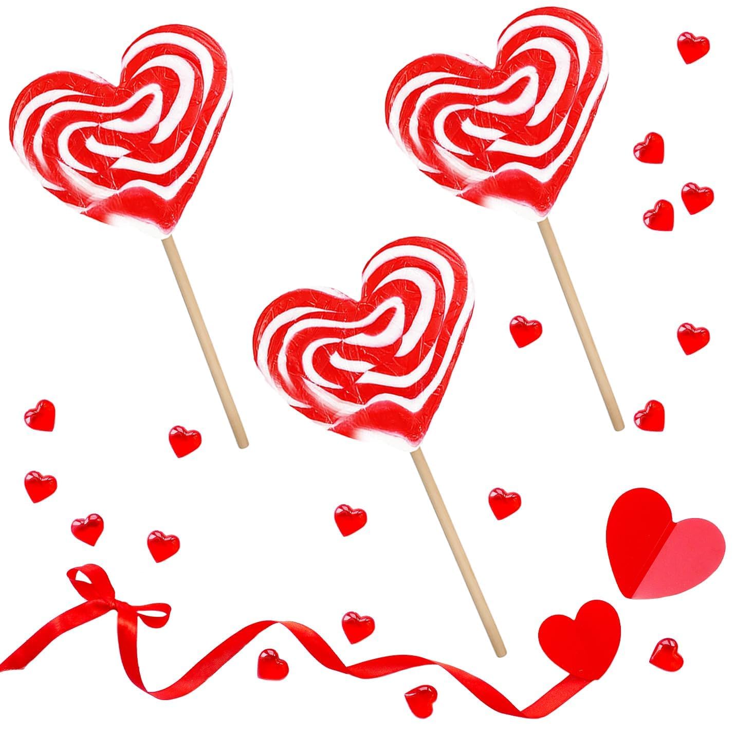 Fruidles 24-Pack Jumbo Swirl Lollipop Red and White Heart Design, Party Bag Fillers, Individually Wrapped, 80g (24-Pack)