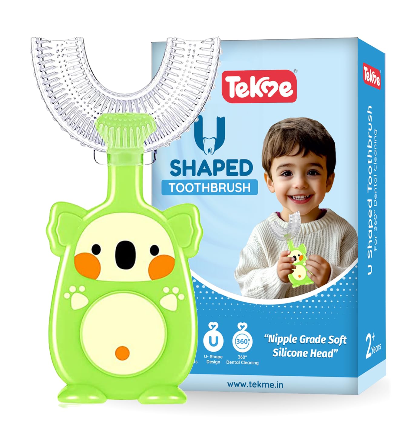 tekme Manual U Shaped Toothbrush For Kids, Food Grade Soft Silicone Brush Head, 360? Oral Teeth Cleaning Tools, Children Infant U Shape Toothbrush (6-12 Years Koala Shape), Multicolor-image-41