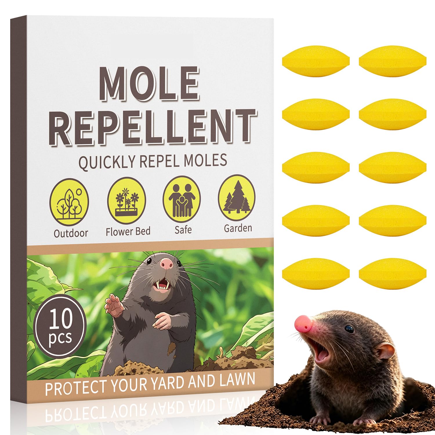 Mole Repellent,Mole Deterrents for Gardens UK,10 Packs