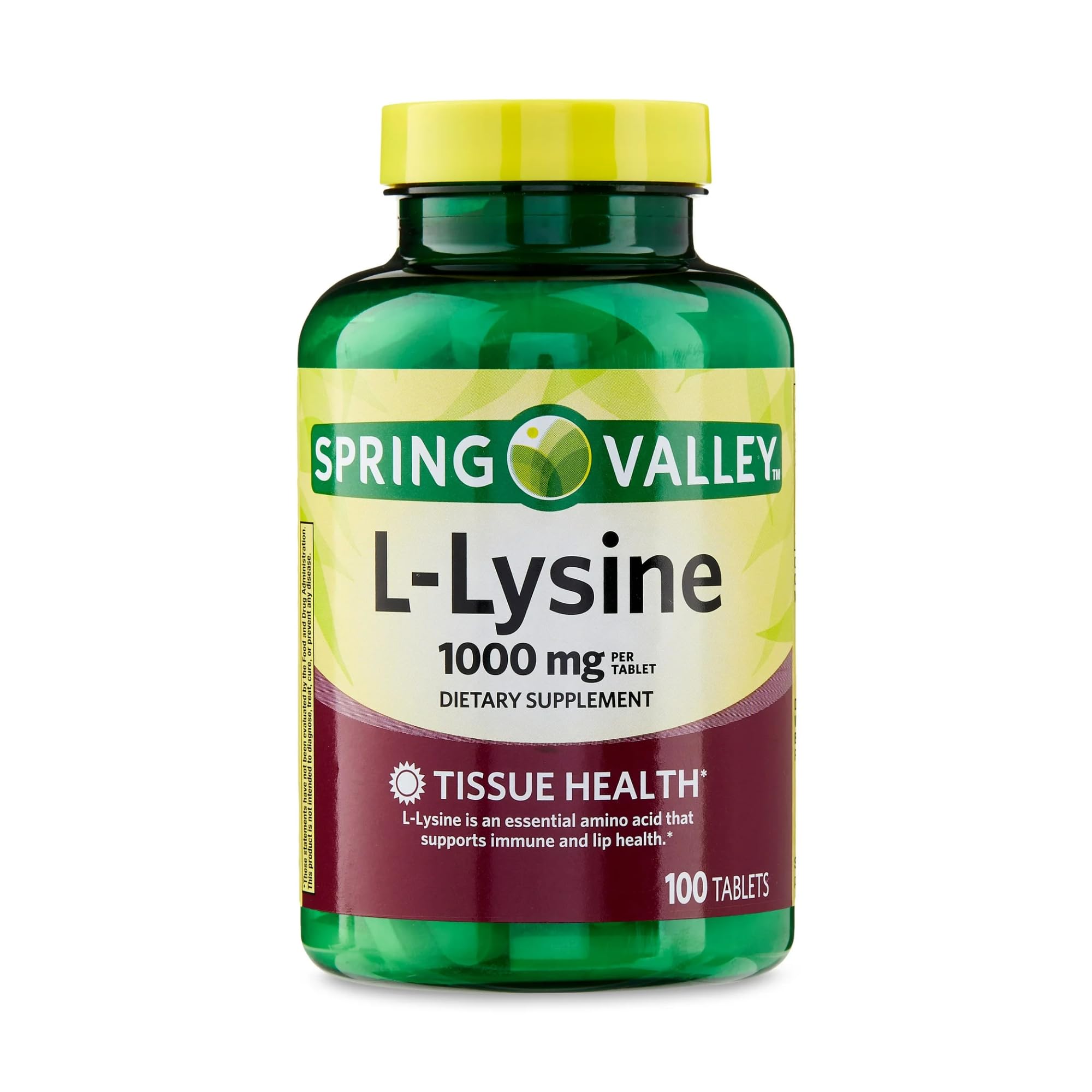 L Lysine 1000mg Tablets, 100 Count, Super Lysine Immune Support & Healthy Skin* by Spring Valley (Pack of 1)