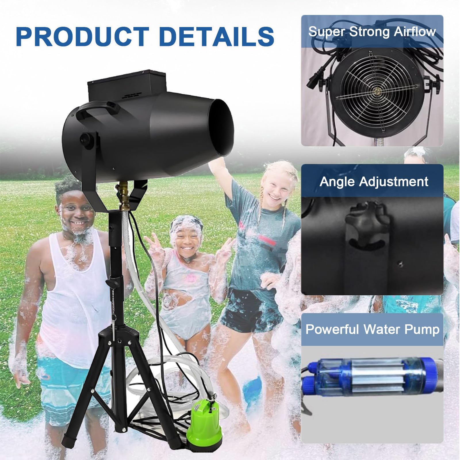 1000W Máquina de Espuma con Efecto de Escenario, con Trípode, ángulo Ajustable, Distancia de 6 a 10 M/área de 80 M², para Fiestas, Eventos, Diversión en la Piscina y Cumpleaños Privados Black