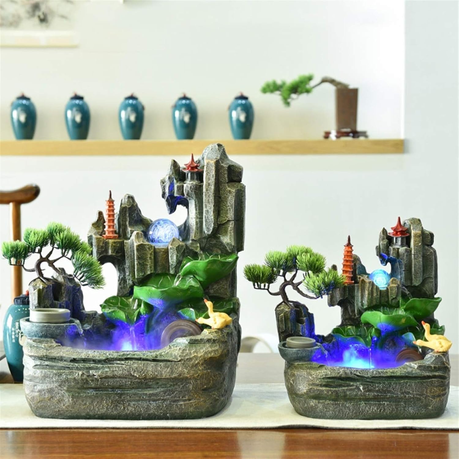 Tabletop Fountain Resin Rockery Waterfall Fountain with Fish Tank Wind Water Wheel and Spinning Ball Office Interior Lucky Desktop Decoration Crafts Desktop Fountain(Size:S Size)