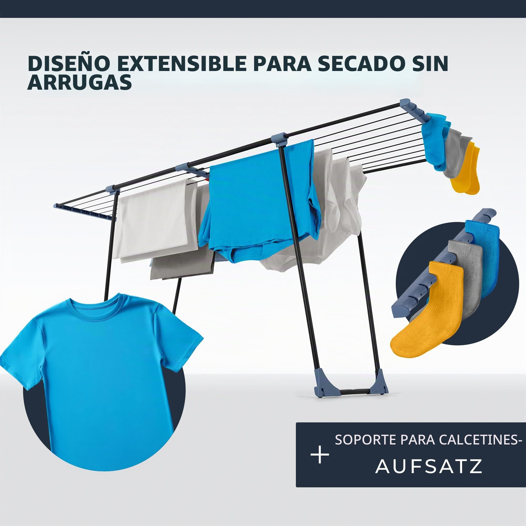Tendedero con alas – Tendedero Inspirador con Superficie de Secado de 18 m, diseño XXL en Azul, para amas de casa, hogar, tendedero Exterior, Ahorra Espacio (Negro Phoenix)