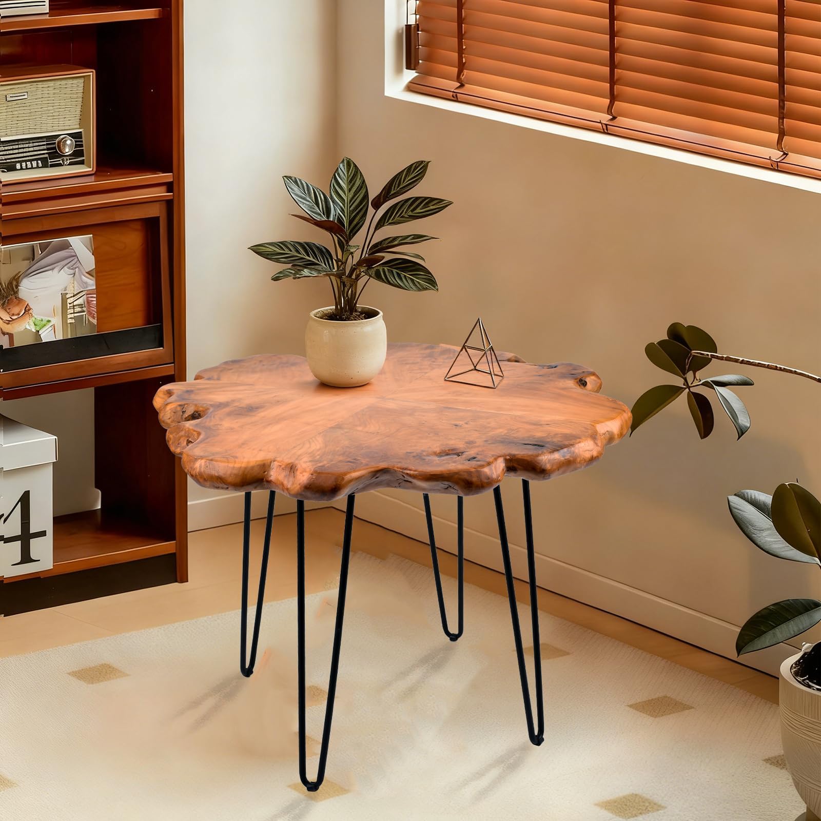 27.5 Inch Live Edge Side Table, Wood Small End Table with Waterproof, Rustic Accent Table Unique for Living Room, Bedroom, Home, Freeform