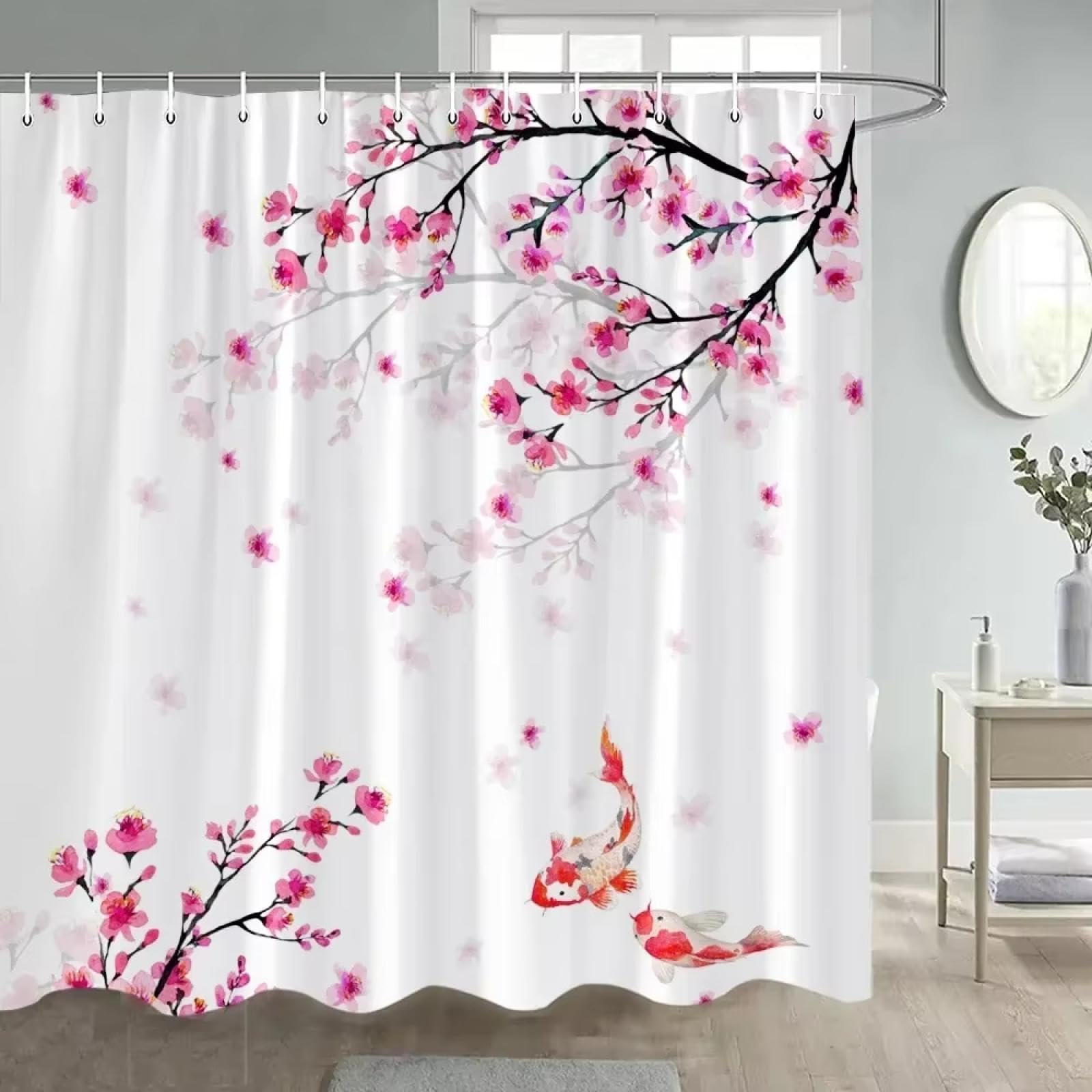 Rideau de bain à fleurs koi et rideaux de douche en tissu imperméable imprimé lavable 182x182cm