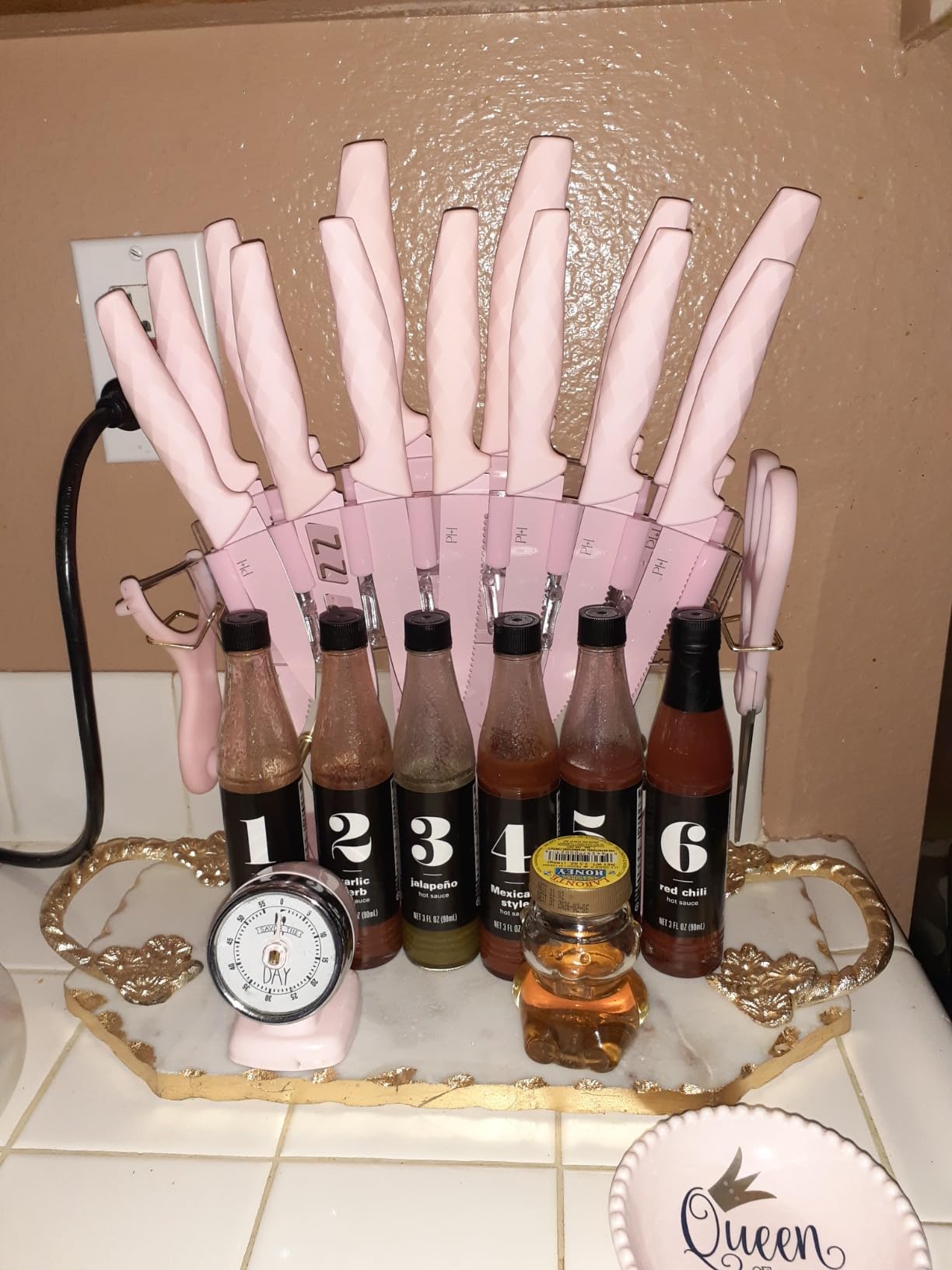 Paris Hilton Knife Block Set with Fan Style Clear Acrylic Knife Block, Premium
