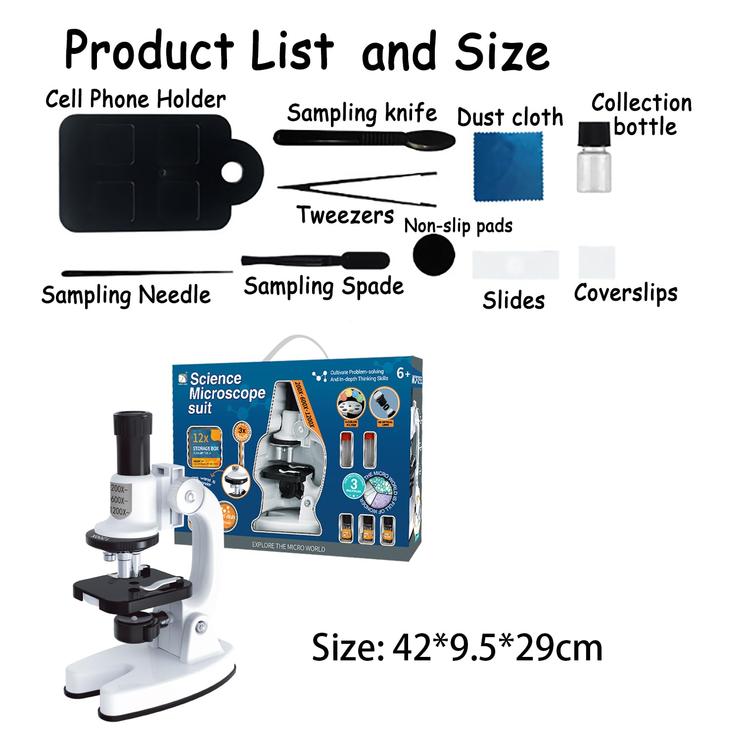 Microscopio per bambini a partire da 8, Smart Deluxe 1200x, con supporto cellulare, bianco