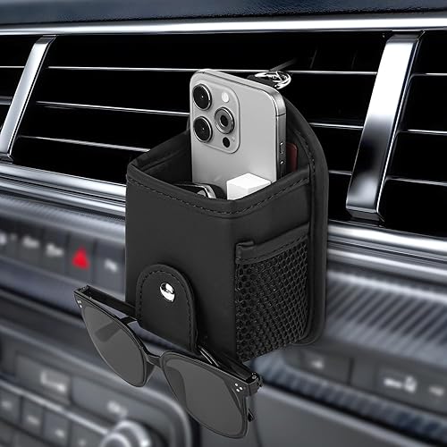 Miniatura 1 de JEYODA Bolsa de almacenamiento de salida de aire para automóvil, bolsillo para tablero de instrumentos para teléfono, tarjetas de dinero, bolsa de